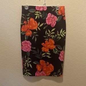 Express Floral High Waisted Midi Pencil Skirt